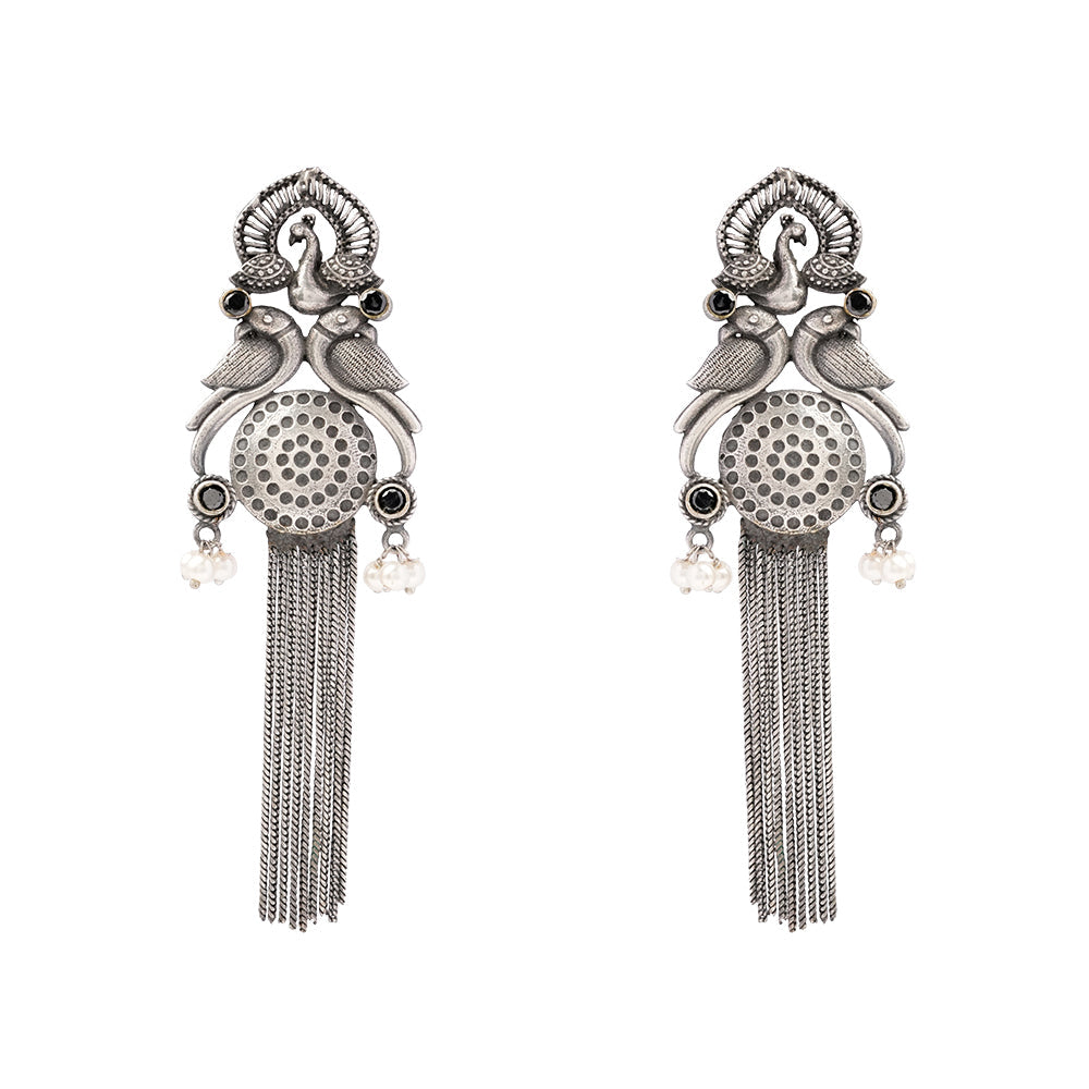 Jhalar- Silver Brass Oxidised dangler earrings(Black)
