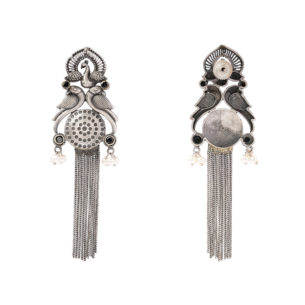 Jhalar- Silver Brass Oxidised dangler earrings(Black)