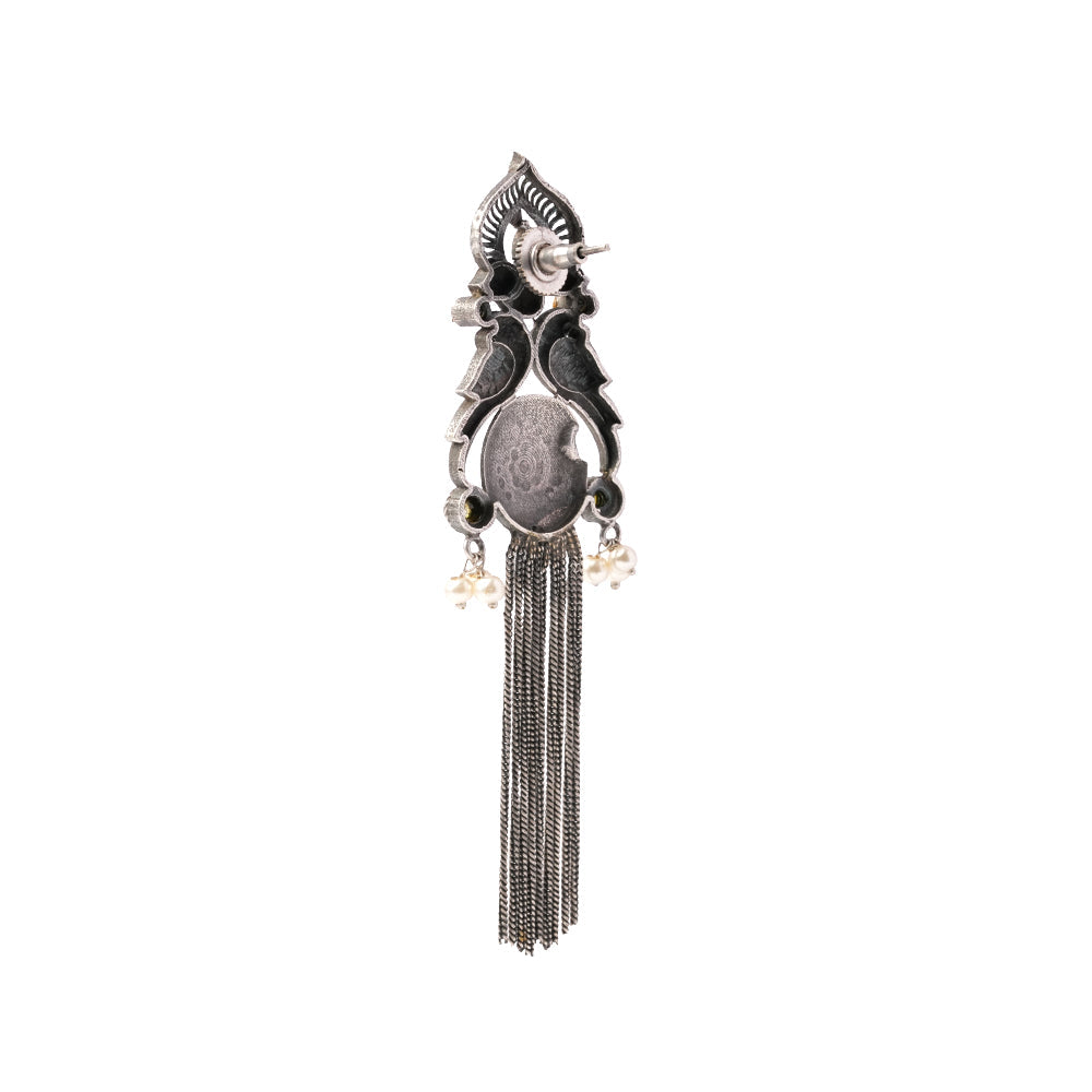 Jhalar- Silver Brass Oxidised dangler earrings(Black)