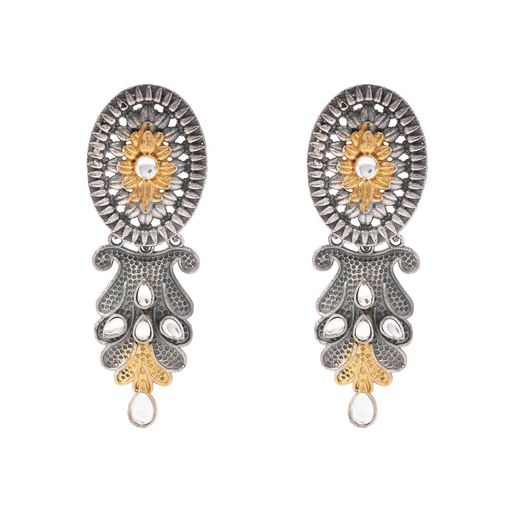 DwiVarna- Silver Brass Oxidised dangler earrings