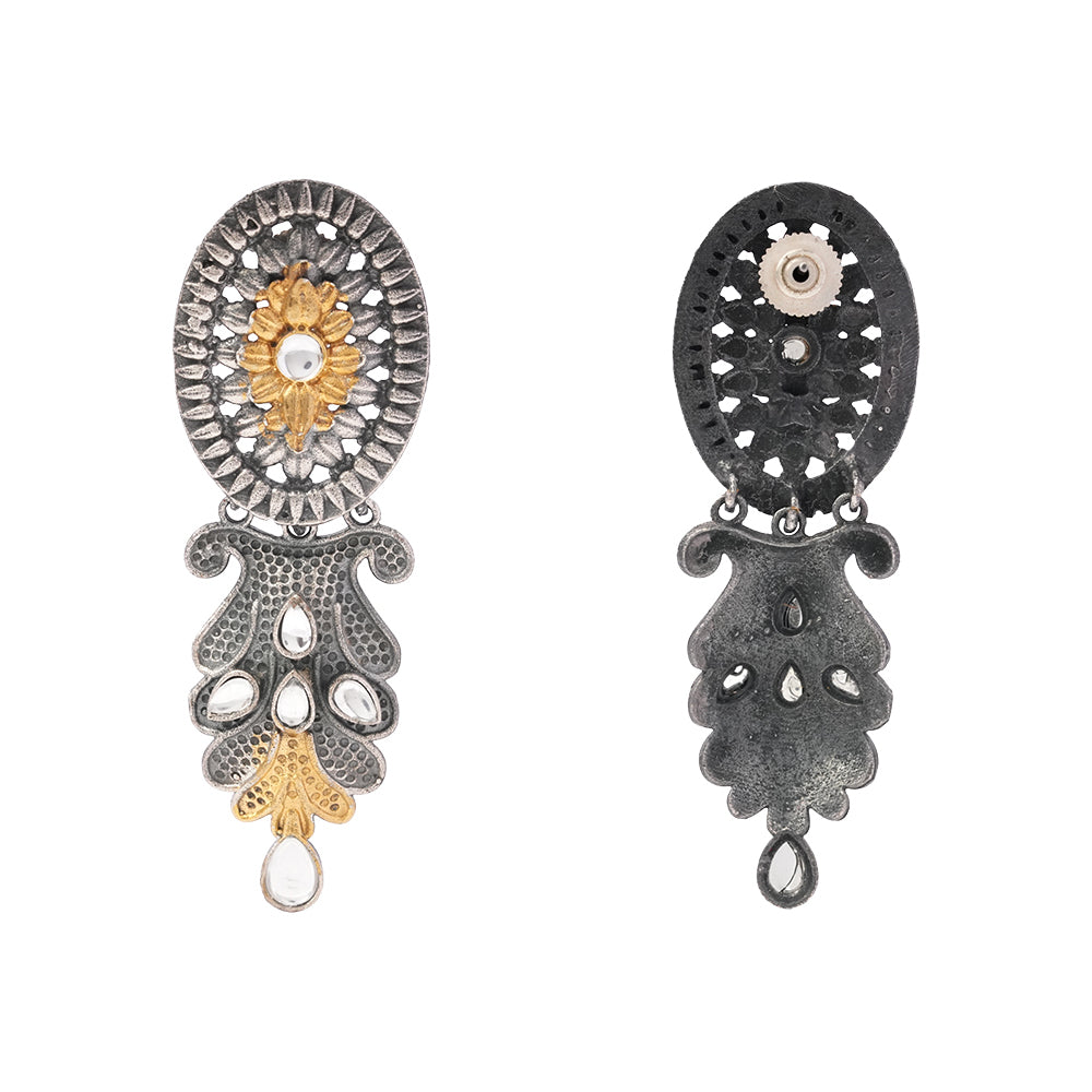 DwiVarna- Silver Brass Oxidised dangler earrings