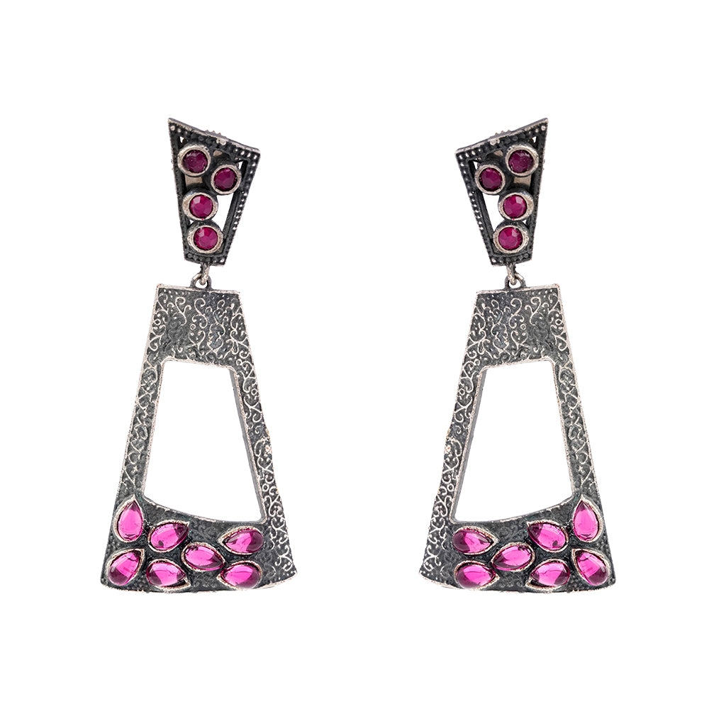 Vakrini- Silver Brass Oxidised dangler earrings
