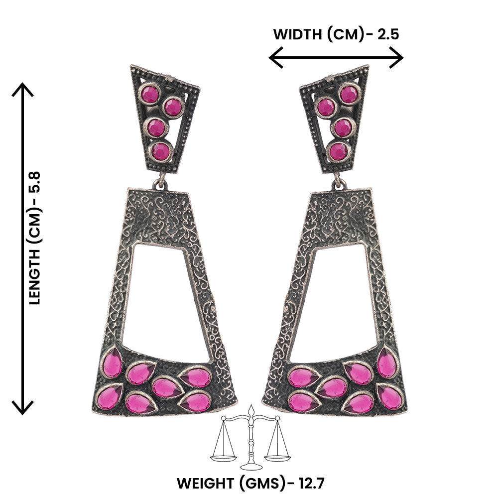 Vakrini- Silver Brass Oxidised dangler earrings
