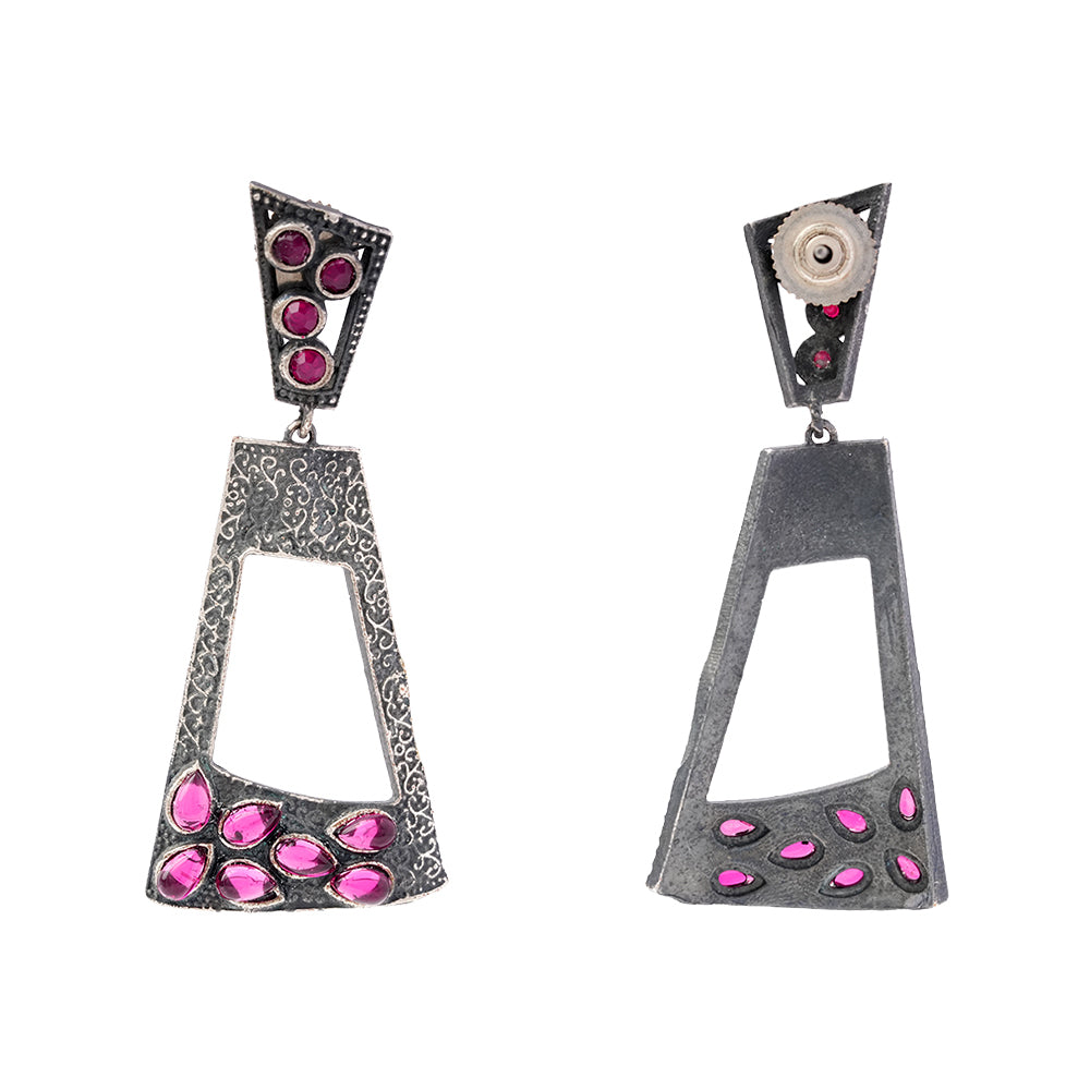 Vakrini- Silver Brass Oxidised dangler earrings