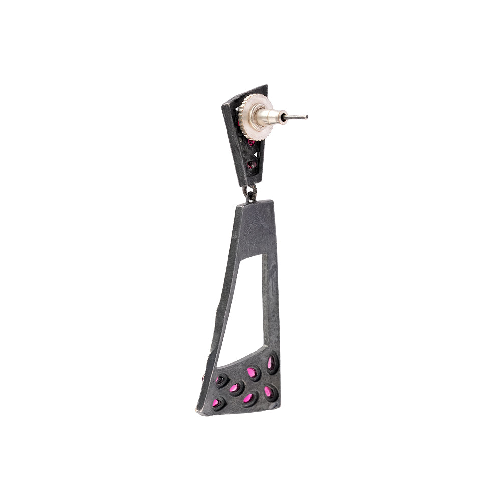 Vakrini- Silver Brass Oxidised dangler earrings