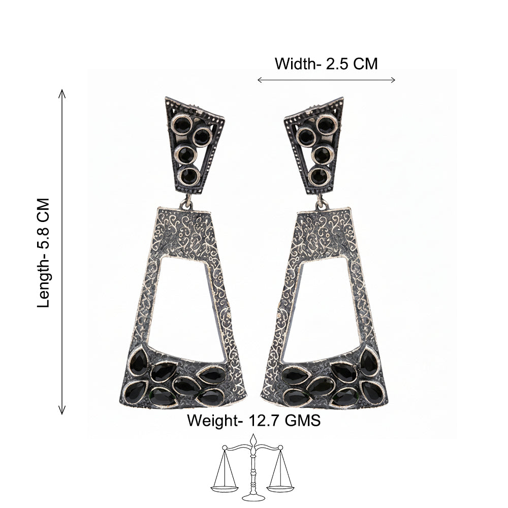 Vakrini- Silver Brass Oxidised dangler earrings(Black)