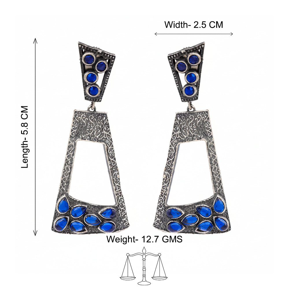 Vakrini- Silver Brass Oxidised dangler earrings(Blue)