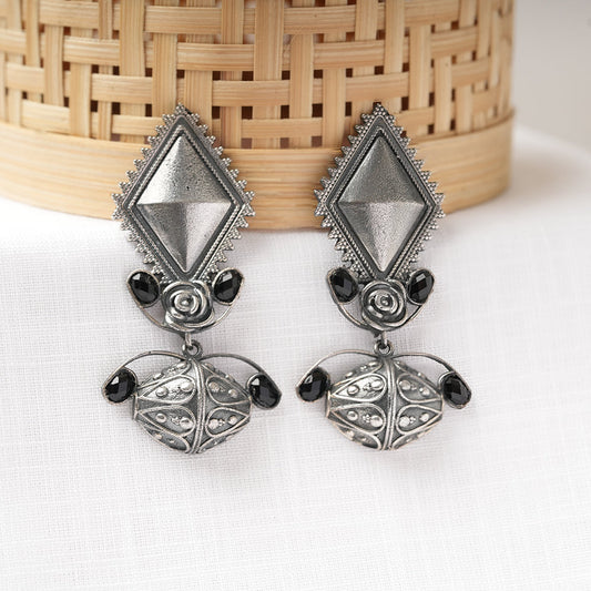 Suvarna- Silver Brass Oxidised dangler earrings