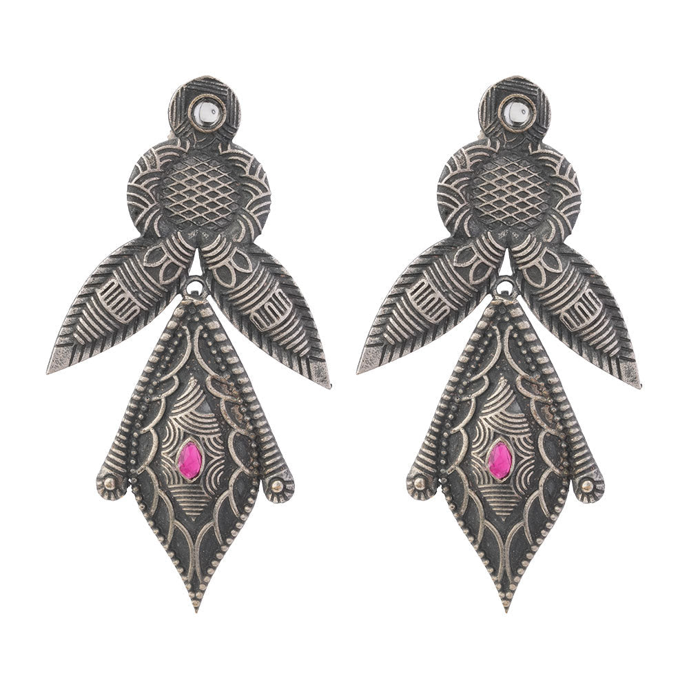 Patra- Silver Brass Oxidised Dangler earrings