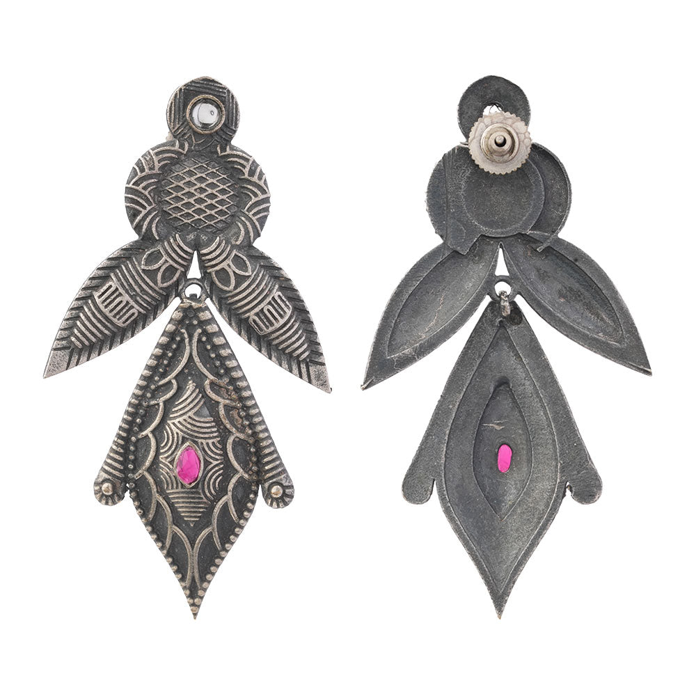 Patra- Silver Brass Oxidised Dangler earrings