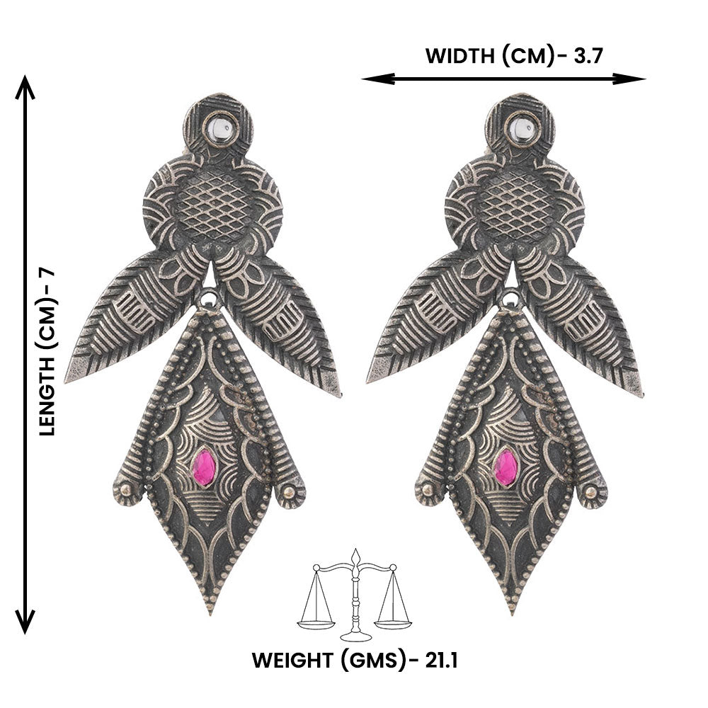 Patra- Silver Brass Oxidised Dangler earrings