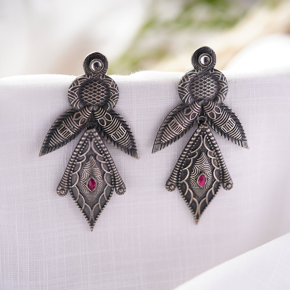 Patra- Silver Brass Oxidised Dangler earrings