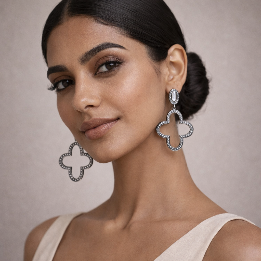 Patrali- Silver Brass Oxidised dangler earrings