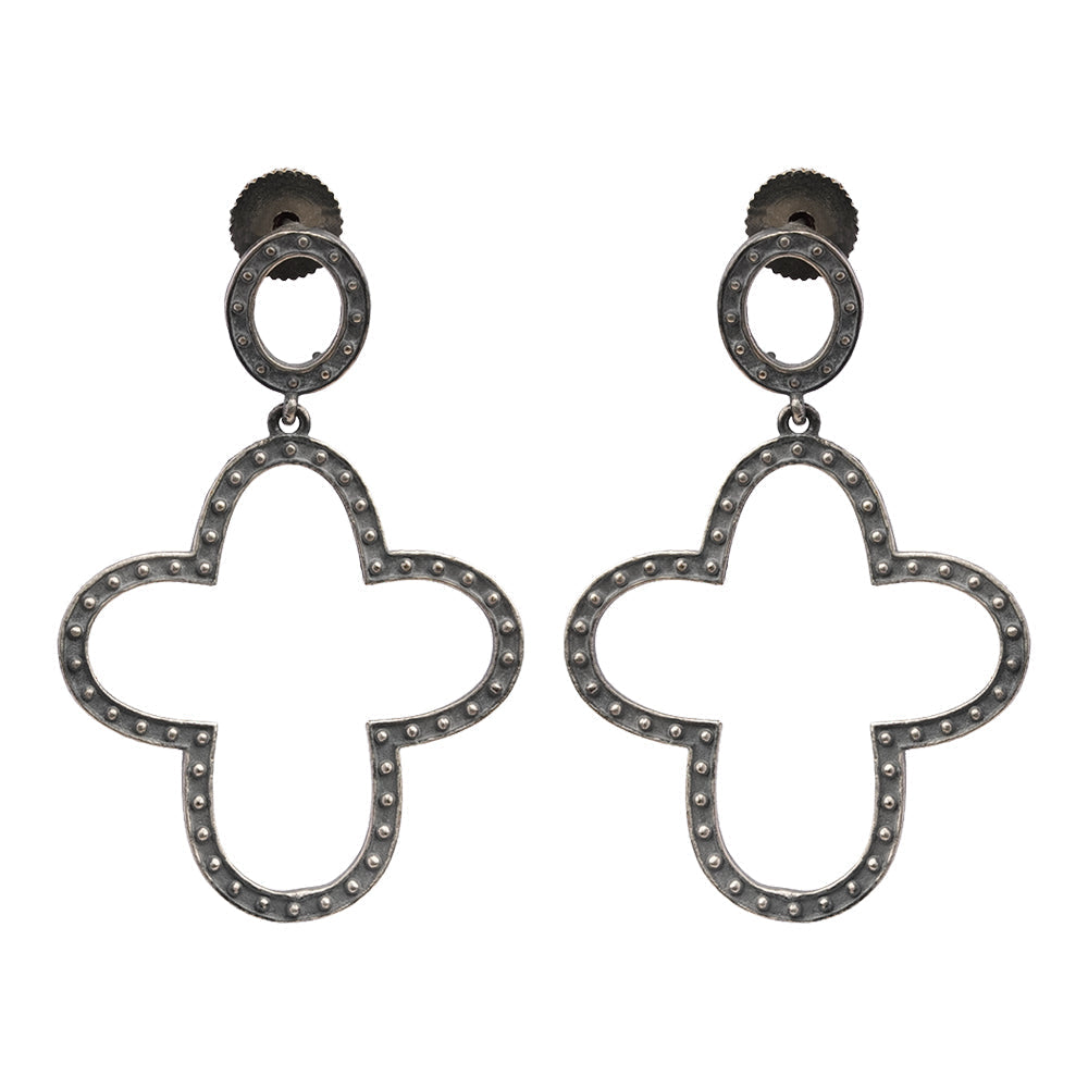 Patrali- Silver Brass Oxidised dangler earrings