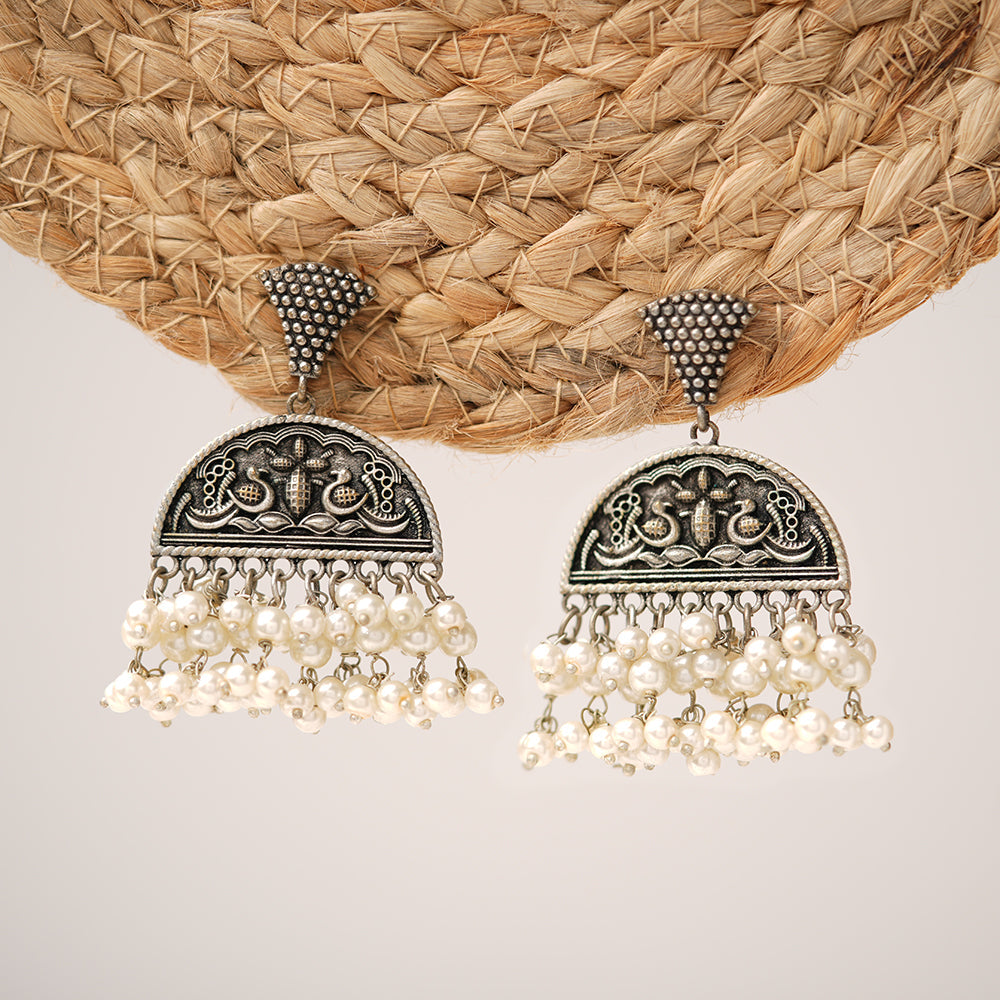 Nayaab- Silver Brass Pearl dangler earrings