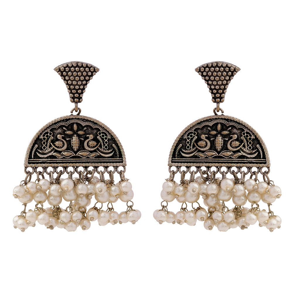 Nayaab- Silver Brass Pearl dangler earrings