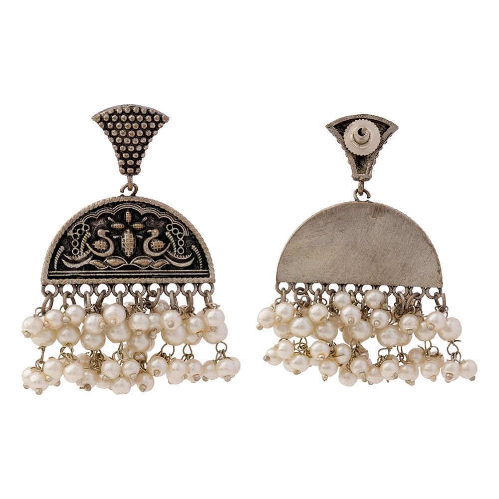 Nayaab- Silver Brass Pearl dangler earrings