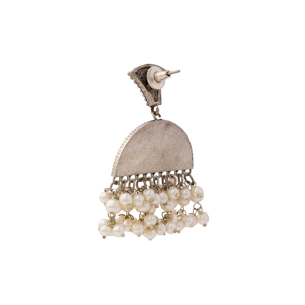 Nayaab- Silver Brass Pearl dangler earrings