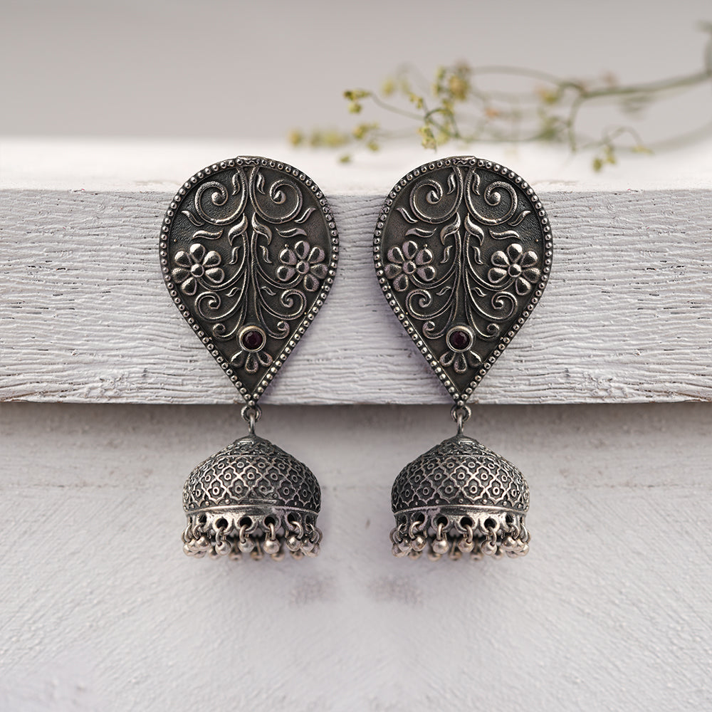 Lahar- Silver Brass oxidised dangler earrings
