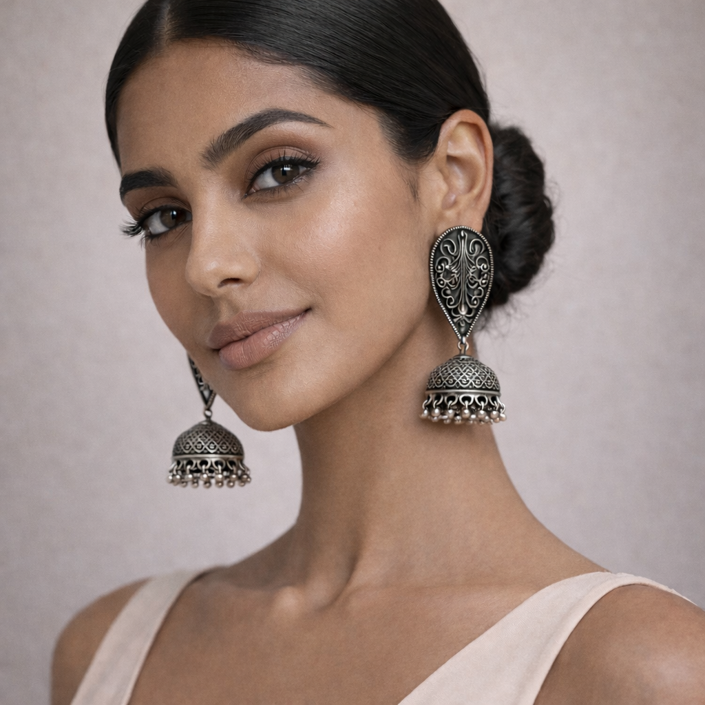 Lahar- Silver Brass oxidised dangler earrings