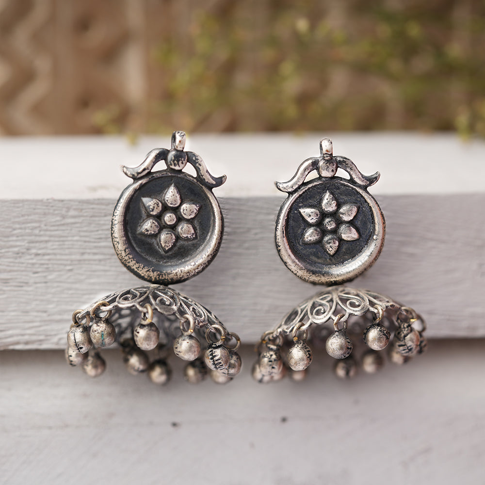 Kusum- Silver Brass ghungroo jhumka earrings