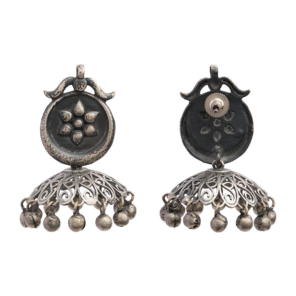 Kusum- Silver Brass ghungroo jhumka earrings