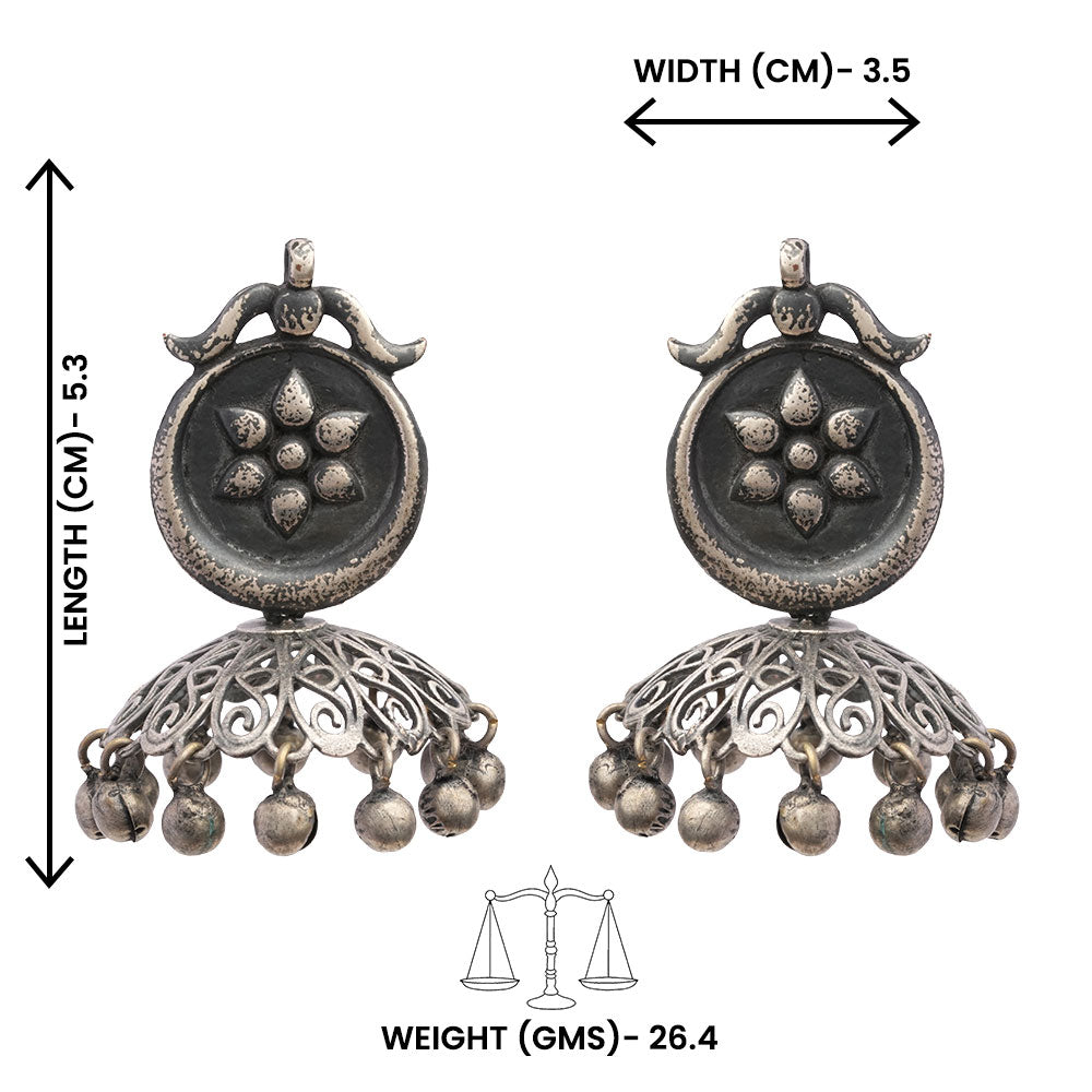 Kusum- Silver Brass ghungroo jhumka earrings
