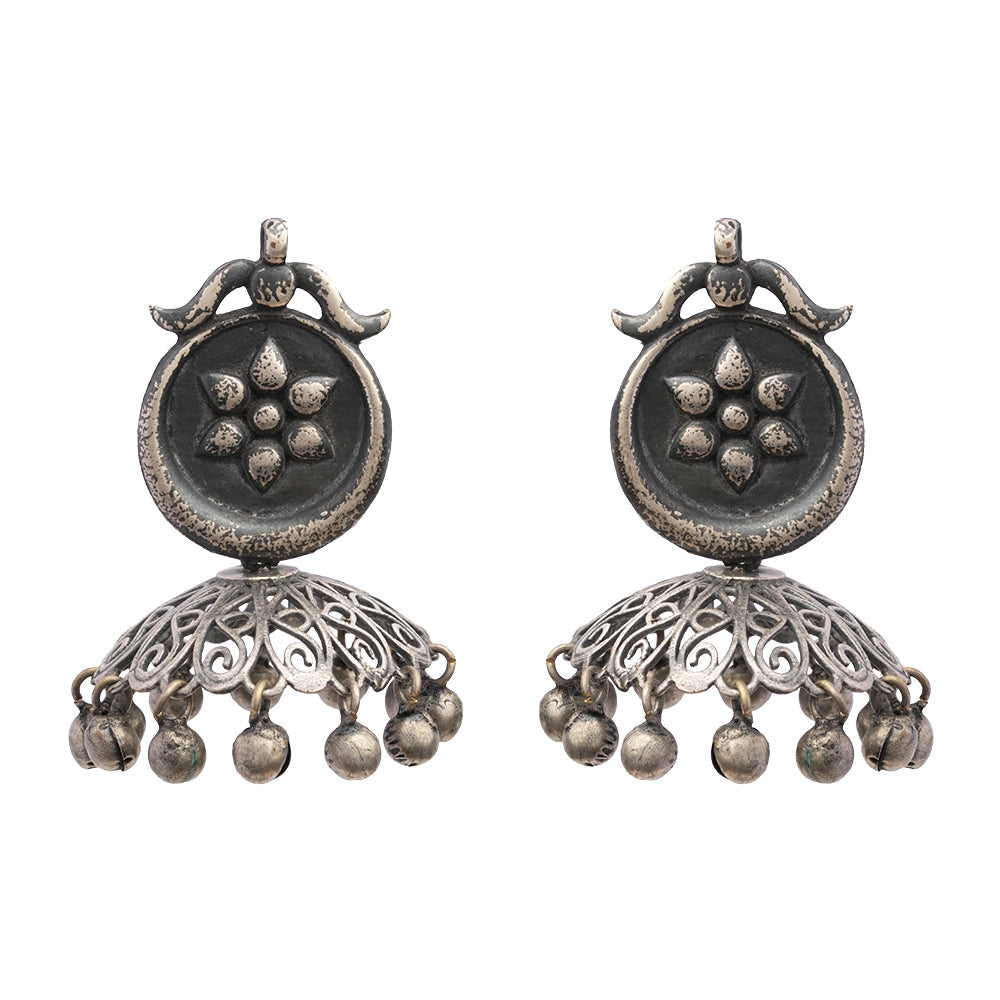 Kusum- Silver Brass ghungroo jhumka earrings