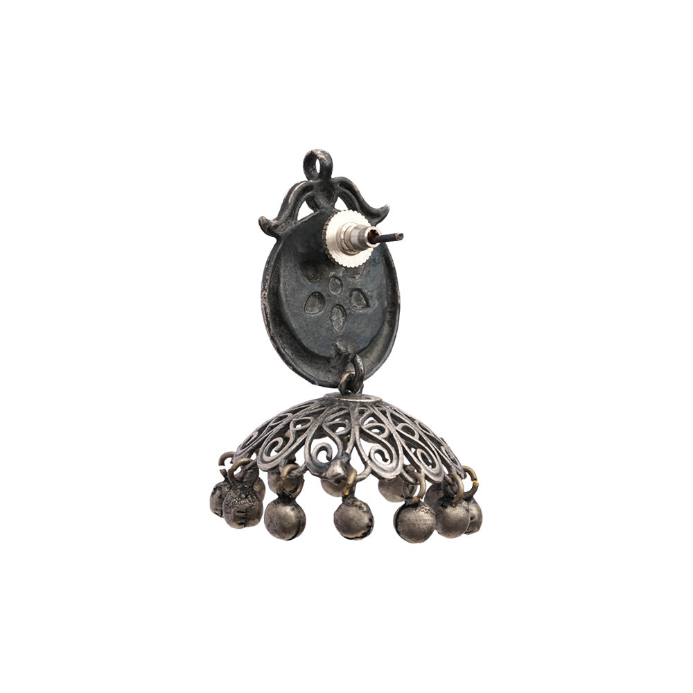Kusum- Silver Brass ghungroo jhumka earrings
