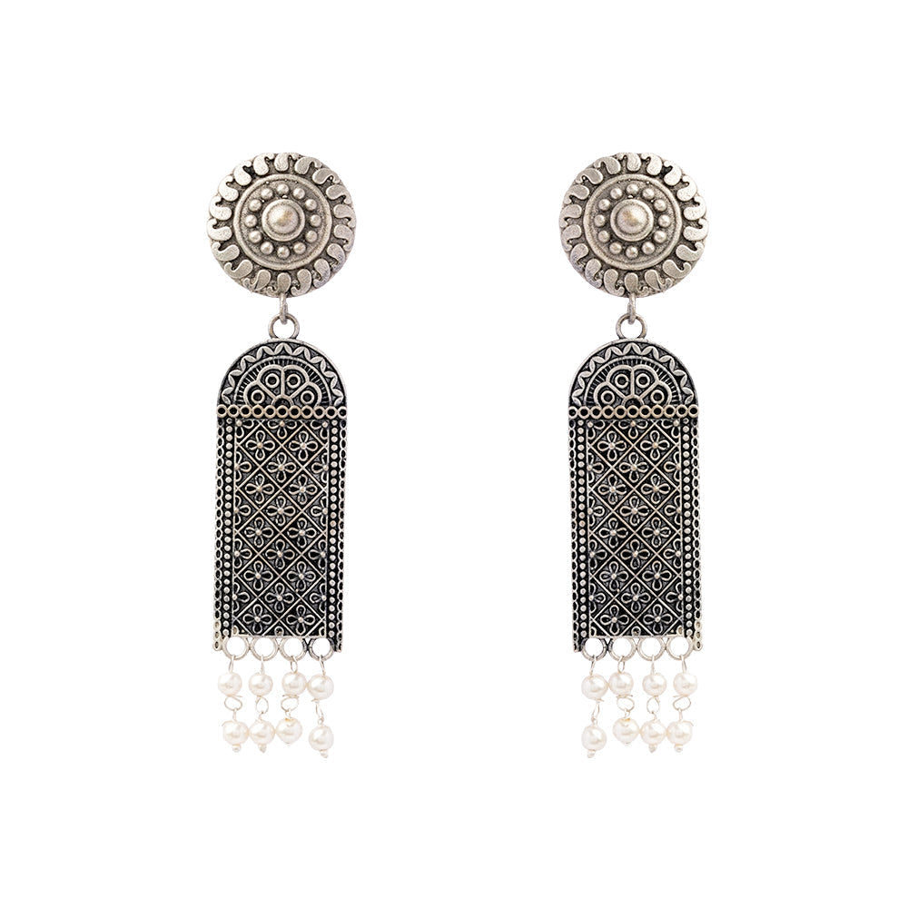 Jharokha- Silver Brass Oxidised Dangler earrings