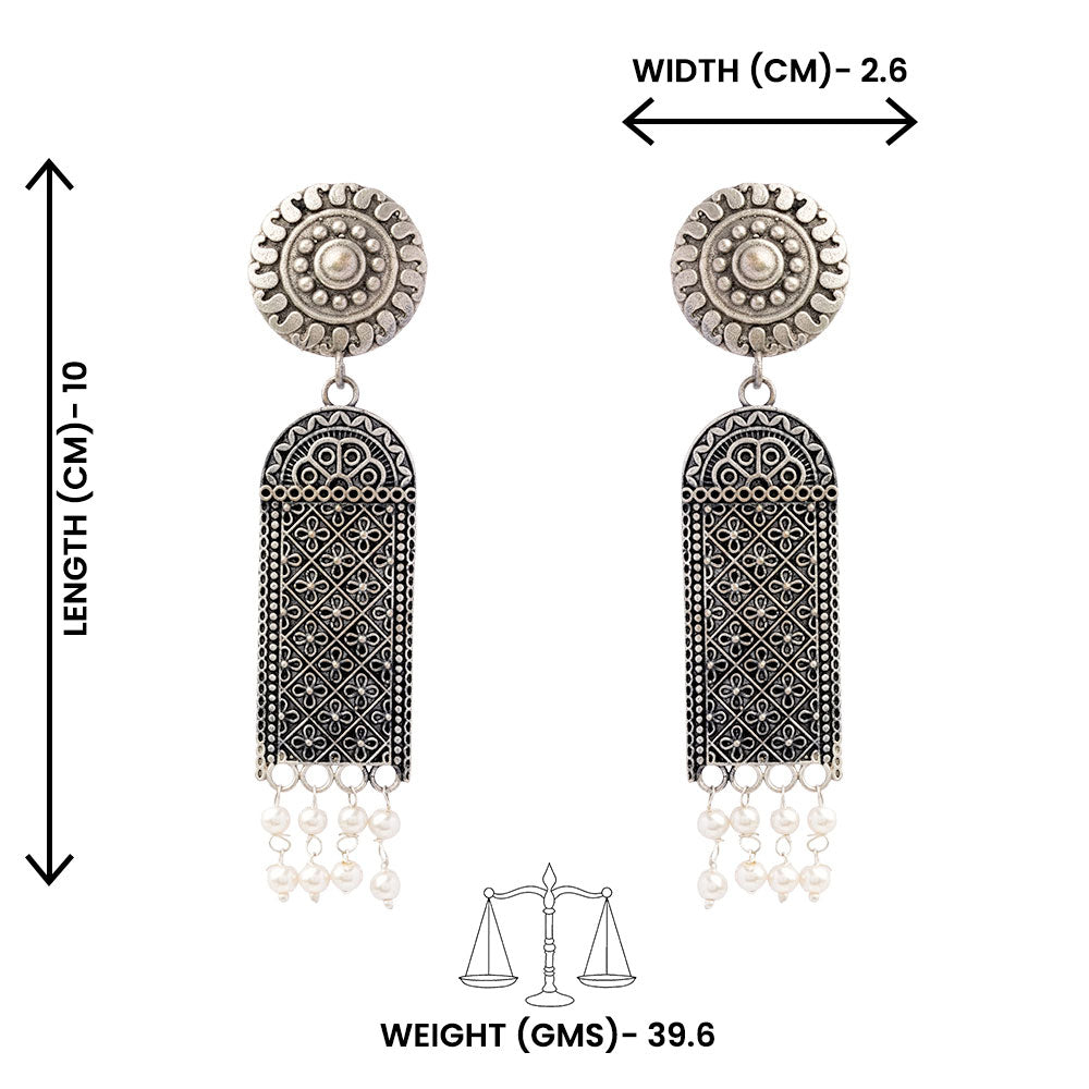 Jharokha- Silver Brass Oxidised Dangler earrings
