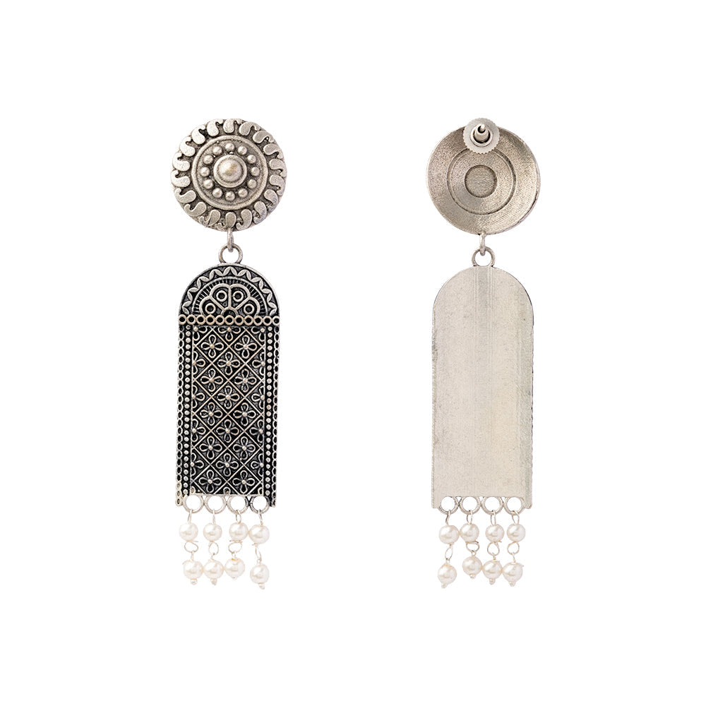 Jharokha- Silver Brass Oxidised Dangler earrings