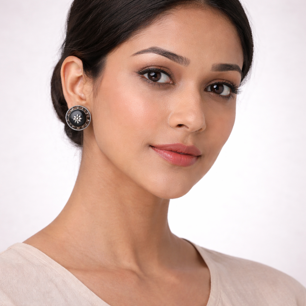 Ratrisara- Silver Brass Stone-Studded Stud Earrings