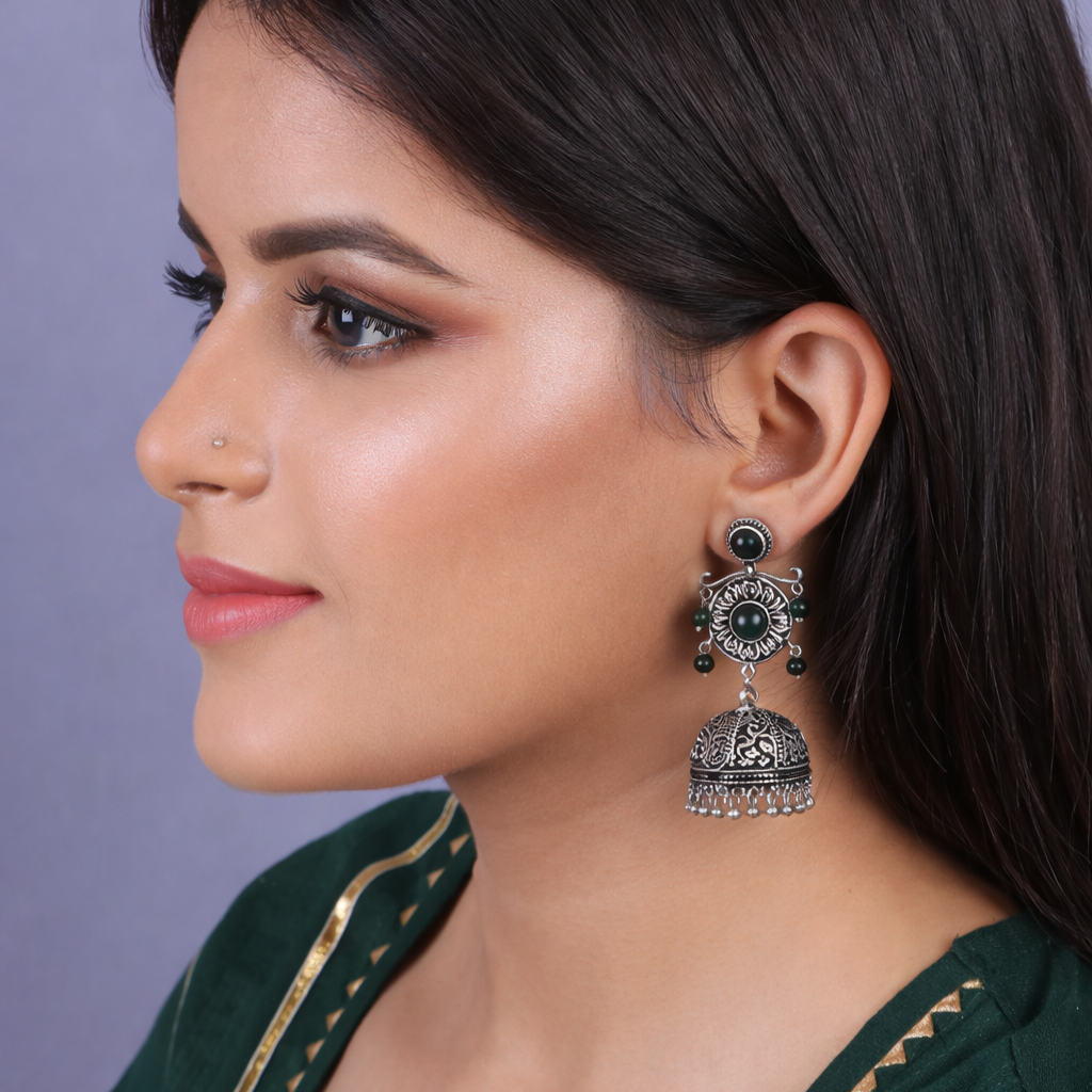 Mallika- Silver Toned Brass Jhumka Earrings