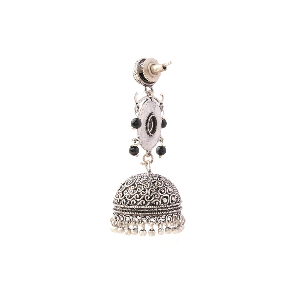 Mallika- Silver Toned Brass Jhumka Earrings