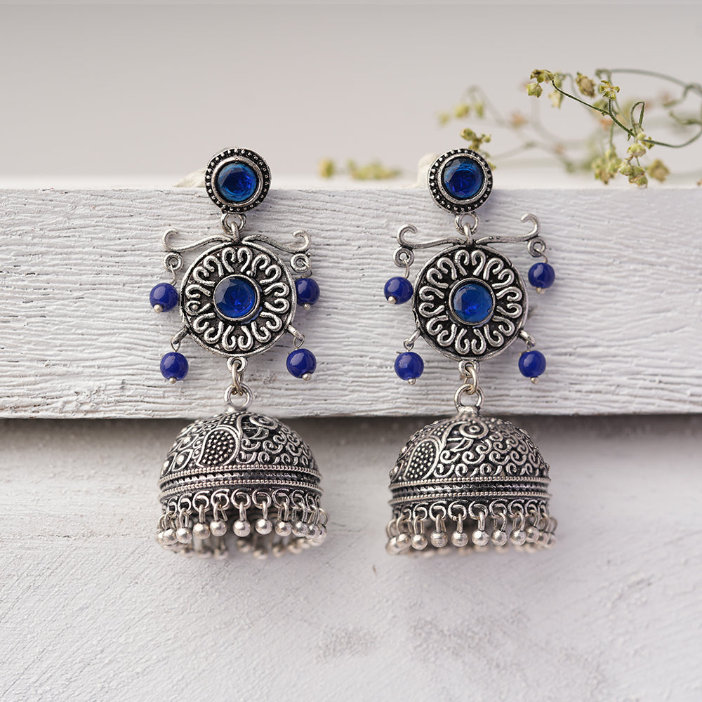 Mallika- Silver Toned Brass Jhumka Earrings