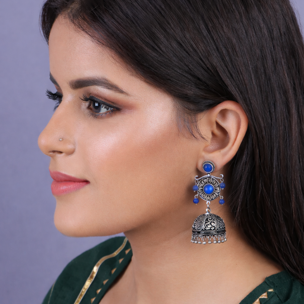 Mallika- Silver Toned Brass Jhumka Earrings