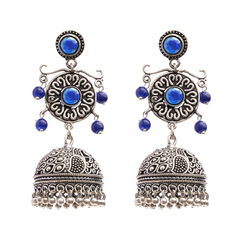 Mallika- Silver Toned Brass Jhumka Earrings