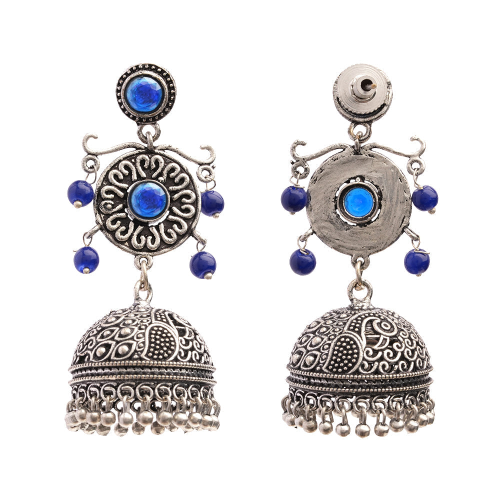 Mallika- Silver Toned Brass Jhumka Earrings