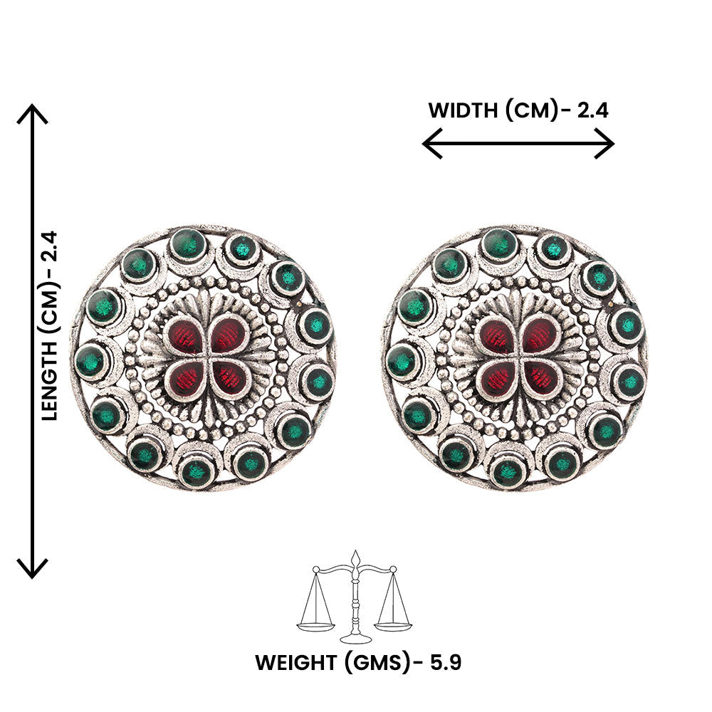 Manik- Silver Brass Stone-Studded Stud Earrings
