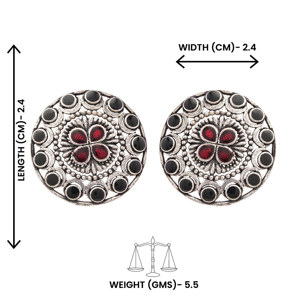 Gulab- Silver Brass Stone-Studded Stud Earrings
