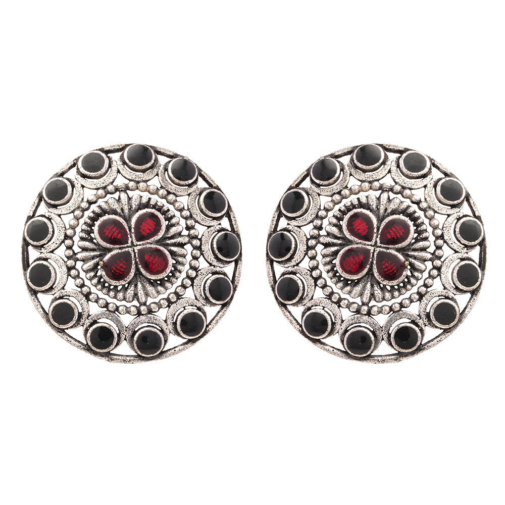 Gulab- Silver Brass Stone-Studded Stud Earrings