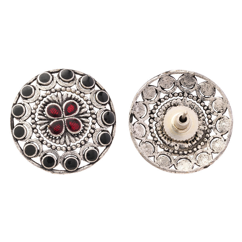Gulab- Silver Brass Stone-Studded Stud Earrings