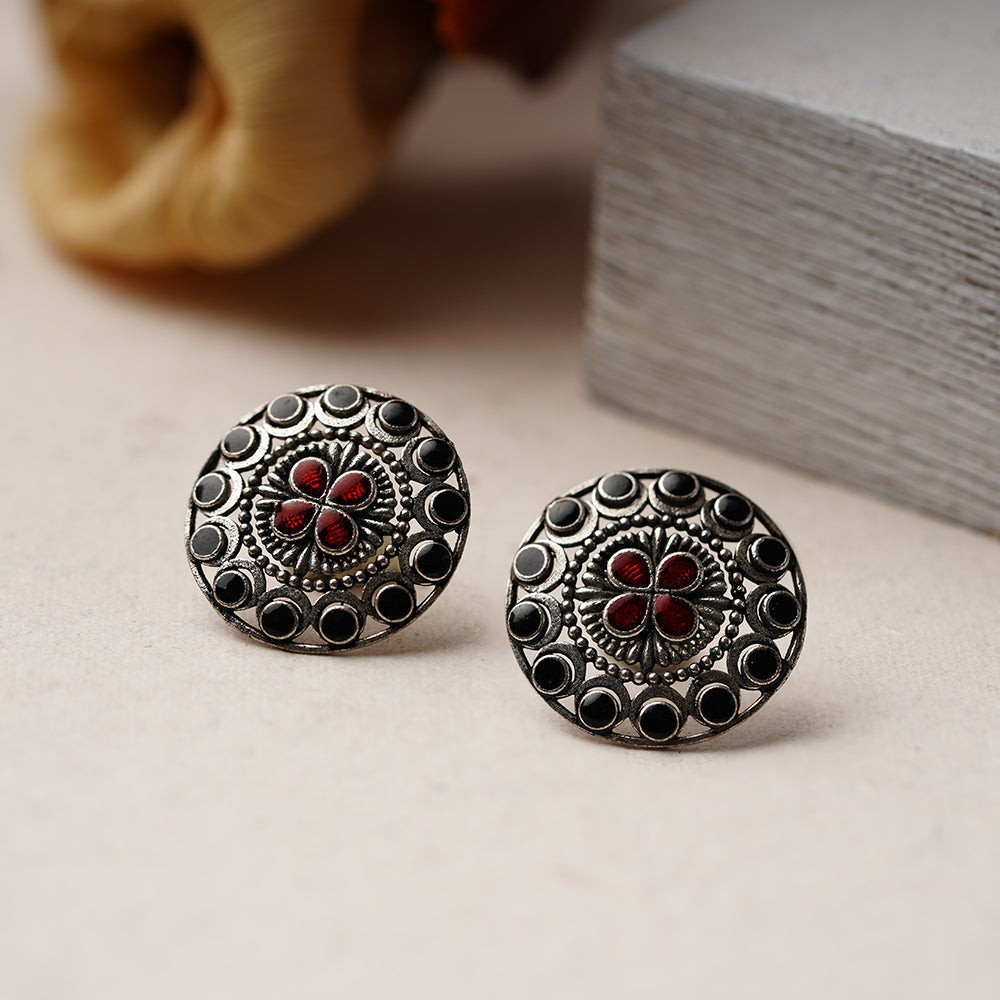 Gulab- Silver Brass Stone-Studded Stud Earrings