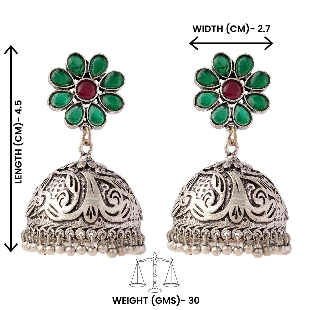 Ratnaja- Silver Brass Stone-Studded Jhumka Earrings