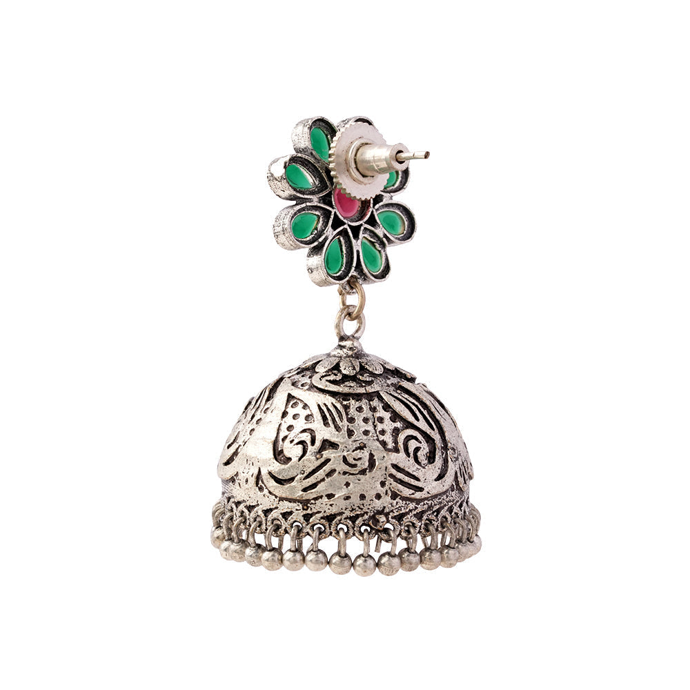 Ratnaja- Silver Brass Stone-Studded Jhumka Earrings
