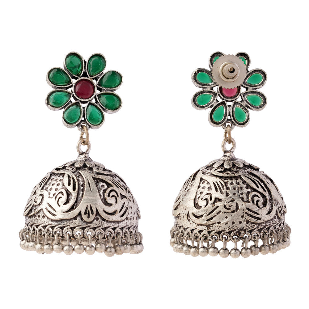 Ratnaja- Silver Brass Stone-Studded Jhumka Earrings