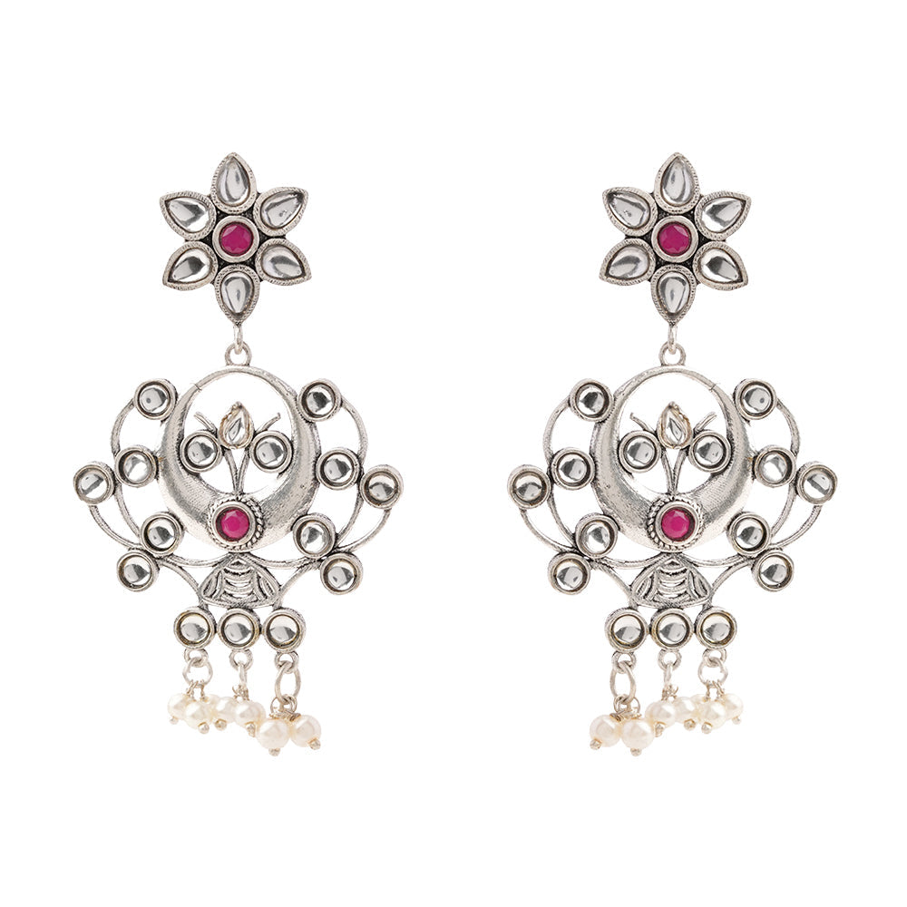 Dhaval- Silver Brass Oxidised dangler earrings(Multicolored)