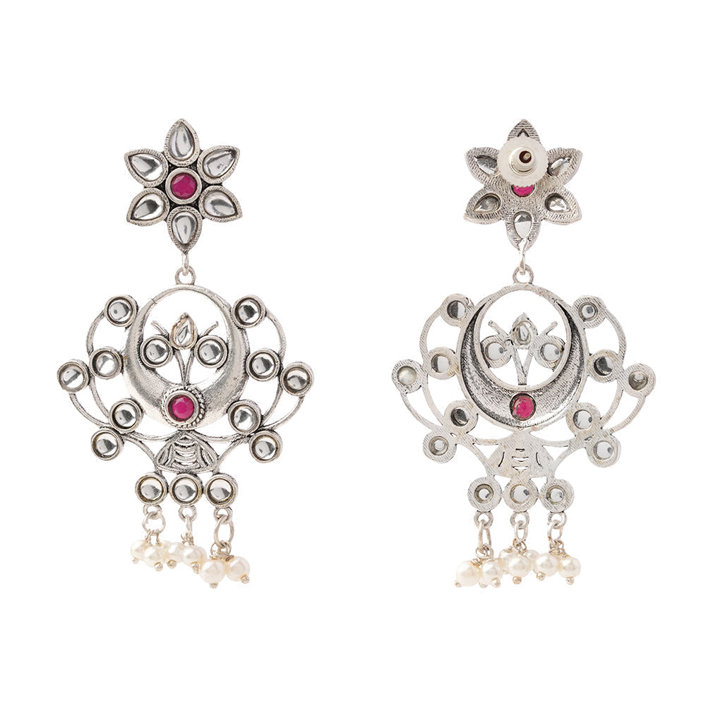 Dhaval- Silver Brass Oxidised dangler earrings(Multicolored)