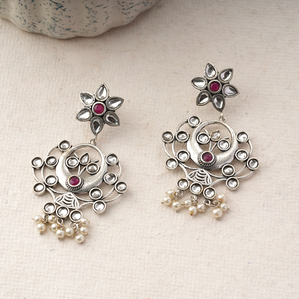 Dhaval- Silver Brass Oxidised dangler earrings(Multicolored)